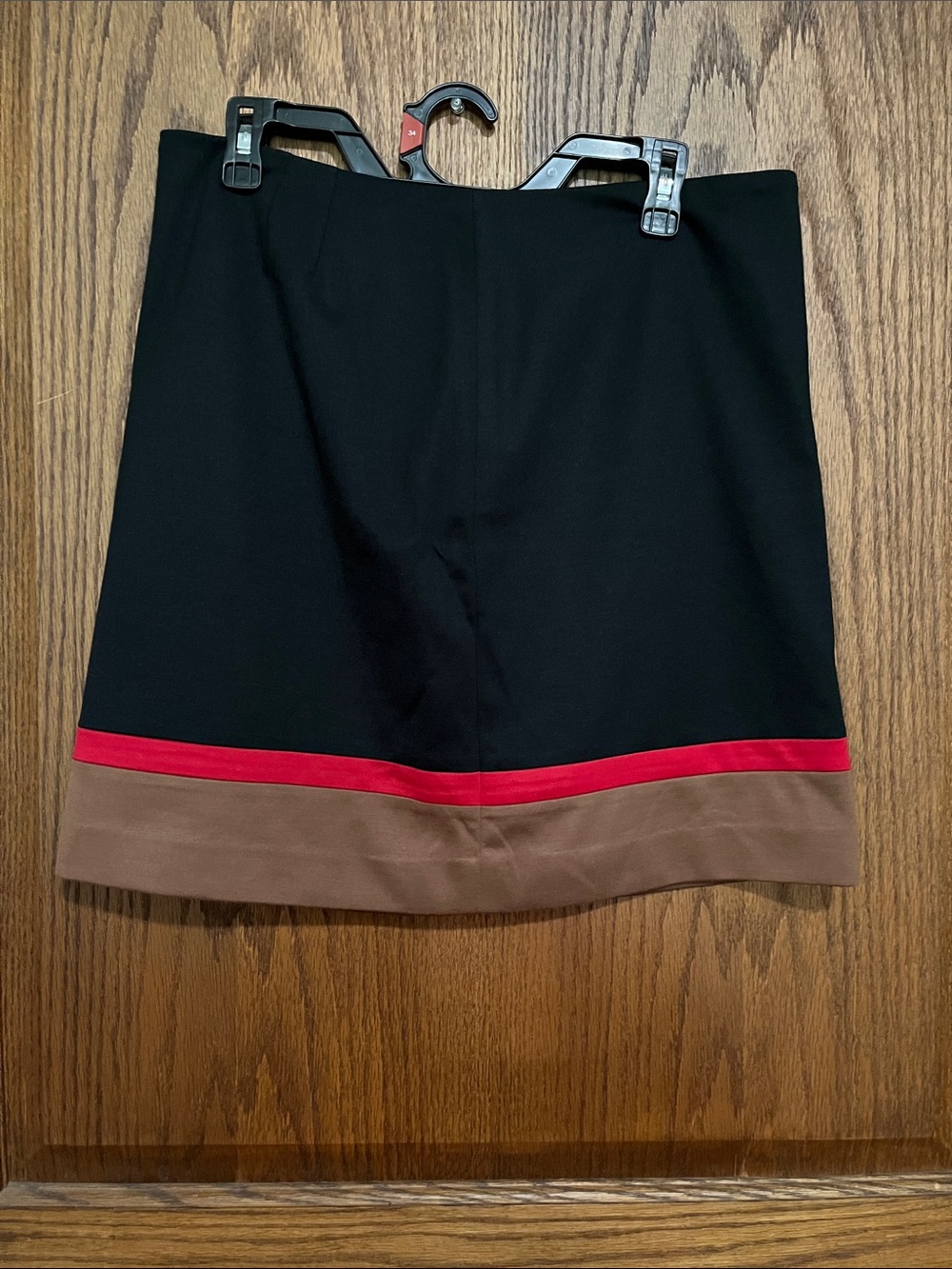 Black Mini Skirt with Red Stripe and Brown Hem